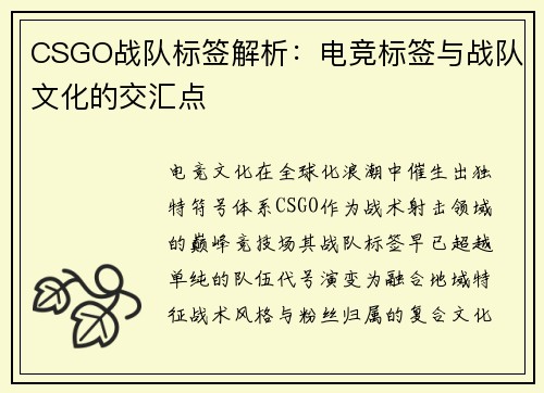 CSGO战队标签解析：电竞标签与战队文化的交汇点